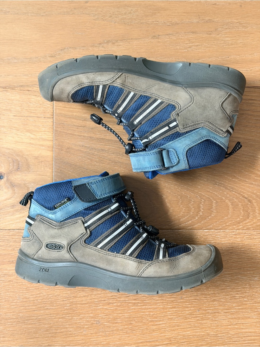 KEEN Hikeport 2 Mid Kids Leather Waterproof Hiking Boot Blue Gray Bungee Sz 5